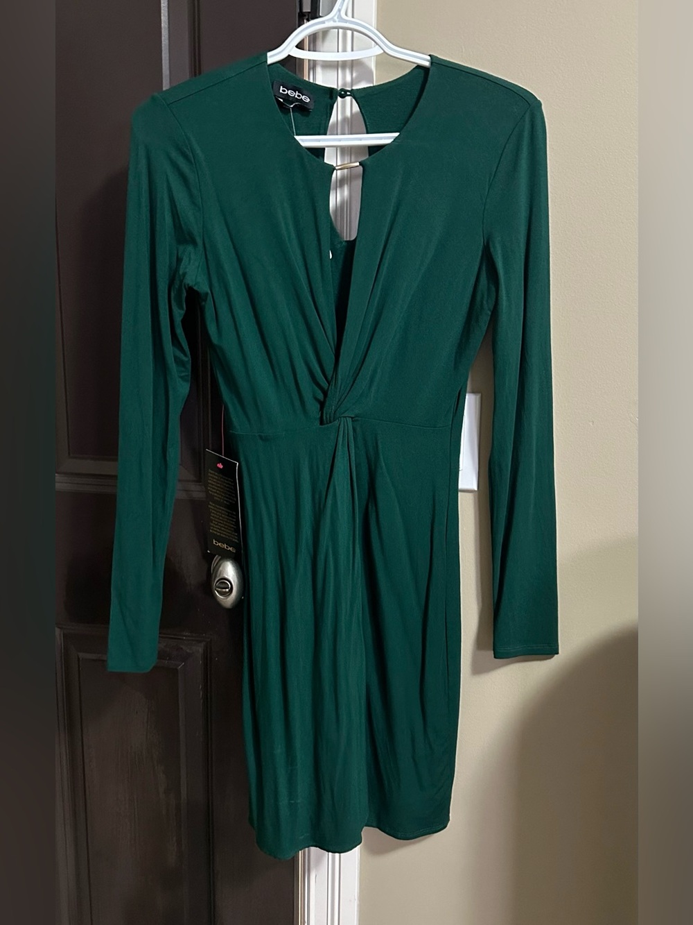 bebe Deep Emerald Long Sleeve Twist-Front Dress